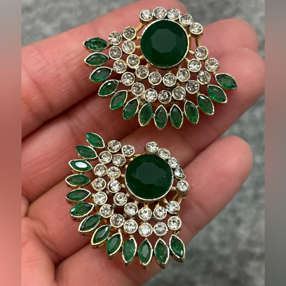 Elegant Green and Gold Statement Studs